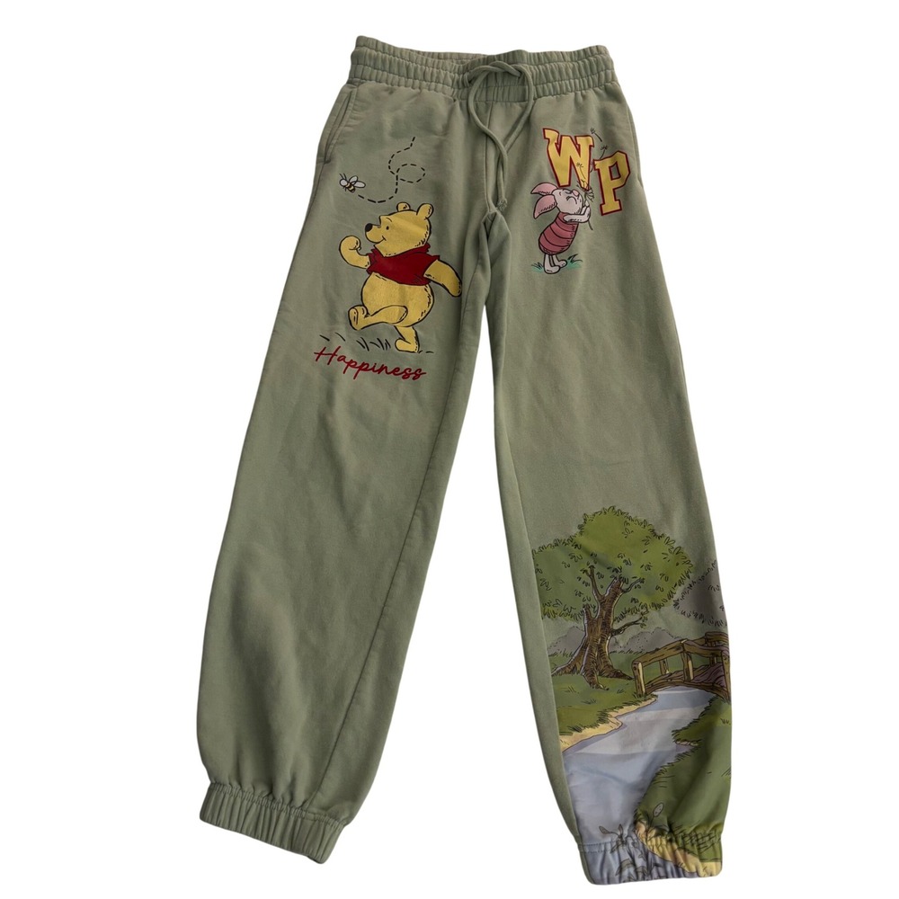 Disney Winnie the Pooh Piglet Sweatpants Women XXS Green Oversized Joggers